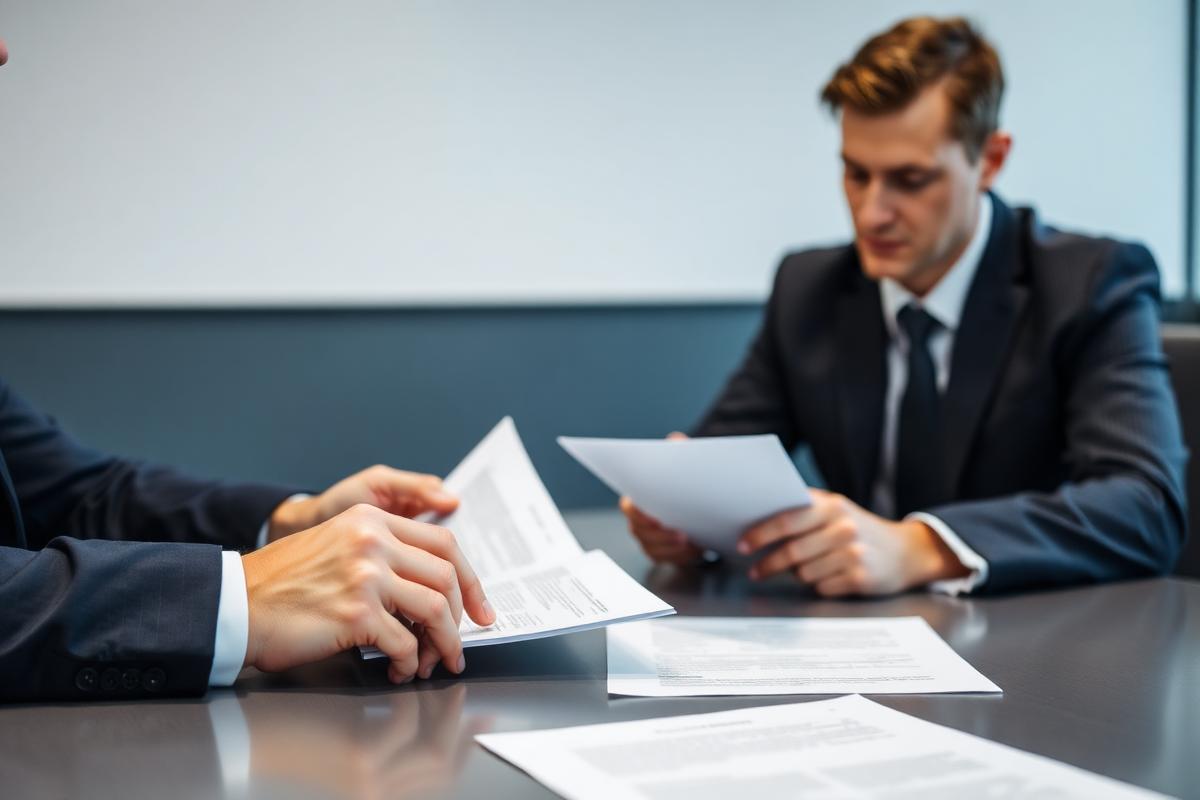 Two professionals reviewing employment compliance documents